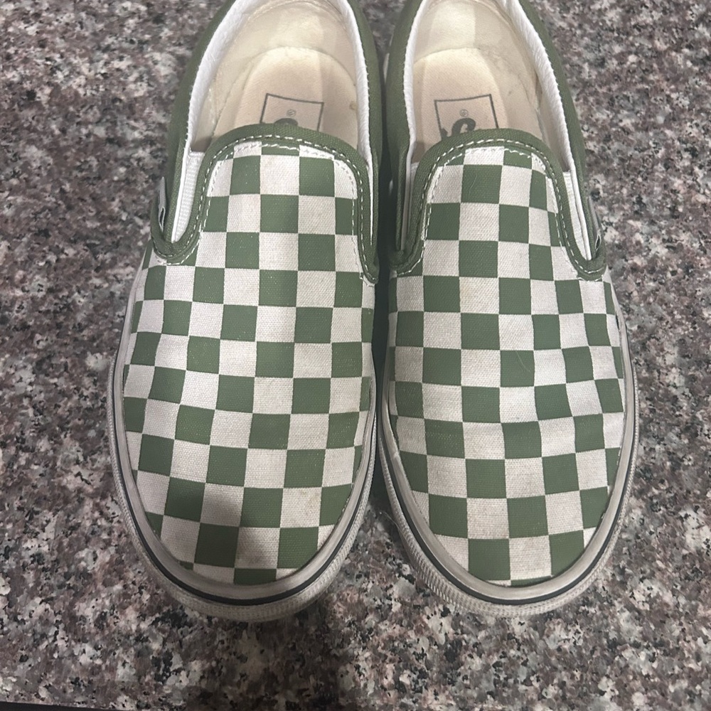Vans size 6.0 woman’s Green Checkered Slip-On Shoes
